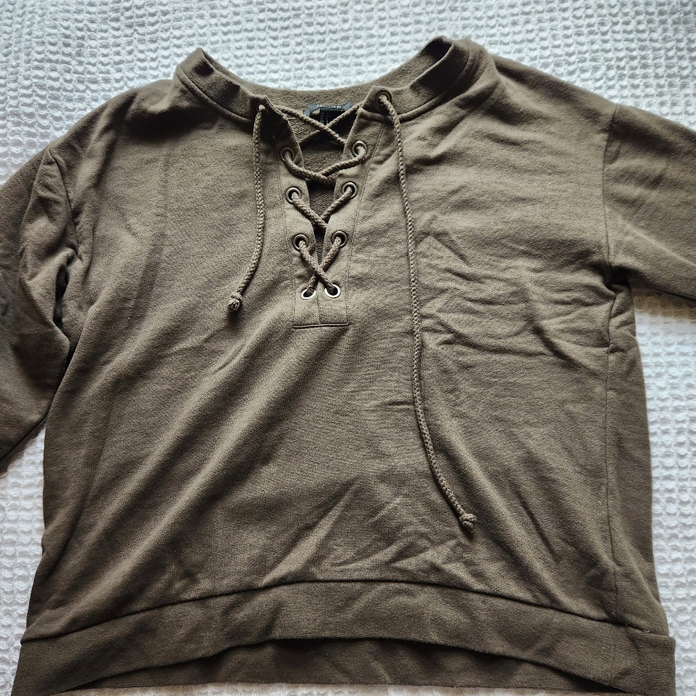 olive green cross tie sweatshirt